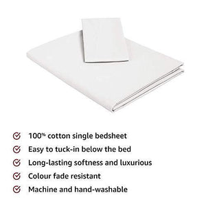 Amazon Brand - Solimo Solid 144 TC 100% Cotton Single Bedsheet with 1 Pillow Cover, Off-White - Home Decor Lo