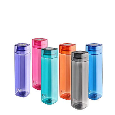 Cello H2O Squaremate Plastic Water Bottle, 1-Liter, Set of 6, Assorted (CLO_H2O_SQMT1L_SO6_ASRTD) - Home Decor Lo