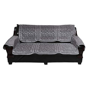 SQUATTY 12 Pieces Velvet Sofa Cover Set of 5 Seater with Arms Set,Black, Sliver - Home Decor Lo
