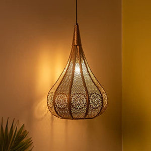 ExclusiveLane 'Morrocan Flame' Hand-Etched Pendant Lights for Ceiling Lamp Pendant Lamp & Hanging Lights in Iron (13 Inch, Matte Finish, Without Bulb)