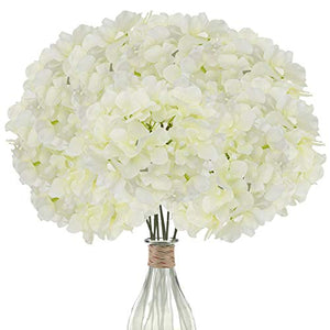 Elfii 10 Pack Silk Hydrangea Heads Artificial Flowers Heads with Stems for Home Party Decor Bride Holding Flowers Bouquet Baby Shower Decoration Centerpiece DIY Wreath Craft- Ivory White - Home Decor Lo