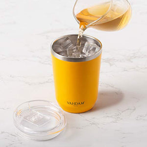 VAHDAM Ardour Steel Tumbler 350 ml - Yellow Coffee Mug with Lid | FDA Approved 18/8 Stainless Steel | ECO-Friendly and Reusable Flask for Tea Coffee - Home Decor Lo