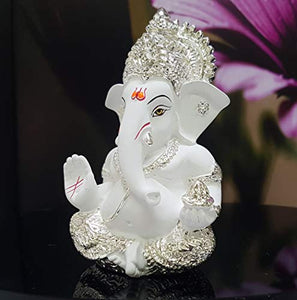 Gold Art India Silver Plated Terracotta Ganesh Idol (White) - Home Decor Lo