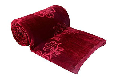 EVERDECOR Balaji Creations Blanket Single Bed (150cms x 225cms) Embossed-Maroon 1.5kg (63x90) Solid Colour Ultra Soft Floral Mink Heavy Winter Blanket - Home Decor Lo