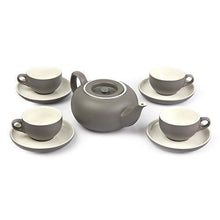Load image into Gallery viewer, Te.Cha Porcelain Tea Pot Set with Cup and Saucer, Microwave Safe Teapot with 4 Cups and 4 Saucers Sets, Grey &amp; White (500ML) - Home Decor Lo