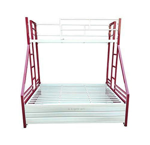S K Grill Art Metal Bunk Bed with Storage (White & Maroon, 4 x 6 Lower & 2.5 x 6 top) - Home Decor Lo