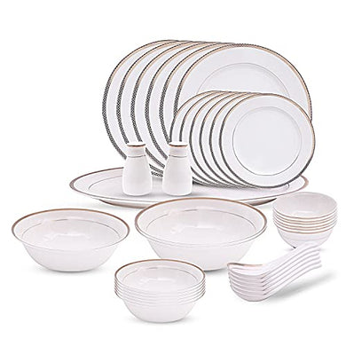 NEVINE Posh Collection Golden Series Light Weight Bone China Dinner Set of 36 Pieces Lighter Thinner Superior Quality |Design 4