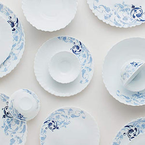 Larah by Borosil Blue Eve Silk Series Opalware Dinner Set, 19 Pieces, Blue Eve Silk - Home Decor Lo