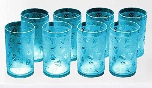 8 Pcs Plastic Diamond Design Unbreakable Stylish Transparent Water Glass/Juice Glass/Beer Glass/Wine Glass Plastic Glass Set 300 Ml Blue Color - Home Decor Lo