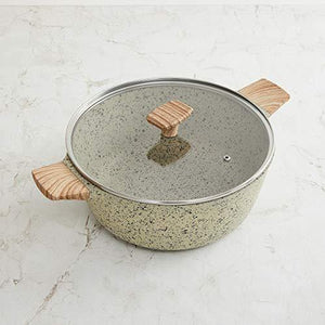 Home Centre Marshmallow Granite Sauce Pot with TPR Wooden Handle (Beige) - Home Decor Lo