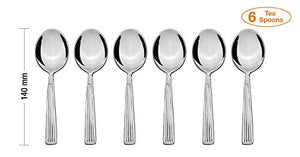 Amazon Brand - Solimo 24 Piece Stainless Steel Cutlery Set, Stripes (Contains: 6 Table Spoons, 6 Tea Spoons, 6 Forks, 6 Dessert Spoons), Silver - Home Decor Lo