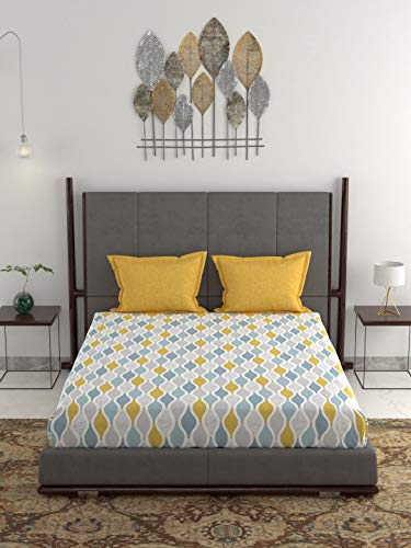 Dusk & Dawn 100% Cotton Double Bedsheet with 2 Pillow Covers- Muriel Yellow - Home Decor Lo