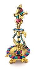 Load image into Gallery viewer, Two Moustaches Dancing Ganesha Gemstone Work Brass Oil Diya