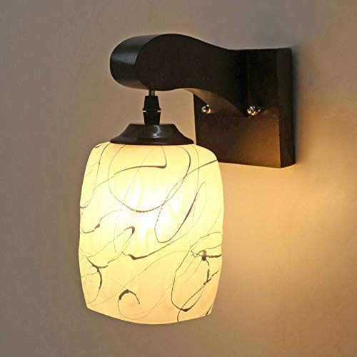 SIGNOTECH White Liner Glass Decorative Surface Mounted Classic Wall Lamp/Light/Sconce Wooden Scone Wall Lamp - Home Decor Lo