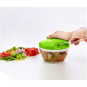 Amazon Brand - Solimo 500 ml Large Vegetable Chopper with 3 Blades, Green - Home Decor Lo