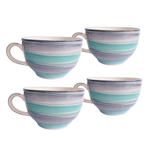 Era India Ocean Ceramic Mugs for Coffee, Tea, Milk 330ml - Tableware, Ideal Drinking Cups for Gifts, Microwave Safe, Dishwasher Safe (Grey & Cyan) (4) - Home Decor Lo