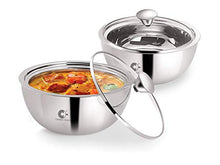 Load image into Gallery viewer, Crown Craft - Gravy Pot Double Wall Insulated Stainless Steel Serve Fresh Casserole with Glass Lid, Set of 2 (500ml Each) - Home Decor Lo