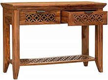 Load image into Gallery viewer, Sheesham Wood, Honey Finish Console Table with 2 Drawers and Shelf Storage (Brown)