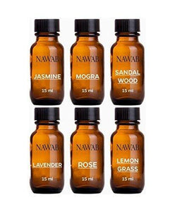 NAWAB Aroma Diffuser Oil (Lavender, Lemongrass, Rose, Jasmine, Sandalwood & Mogra - 15ml Each) Set of 6 - Home Decor Lo
