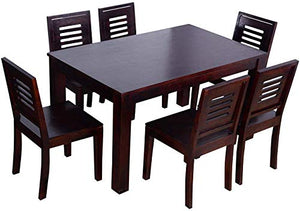 Furinno Sheesham Wood 6 Seater Dining Table for Living Room Home Hall Dinner Restaurant Wooden Dining Table Dining Room Set Dining Table with 6 Chairs Furniture (Mahogany Finish) - Home Decor Lo