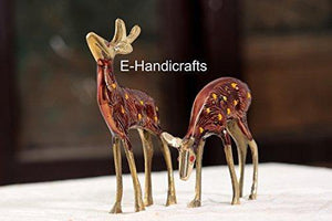 E-Handicrafts Brass Deer Showpiece (Big Deer: 13 cm, Small Deer: 9 cm, Gold) - Home Decor Lo