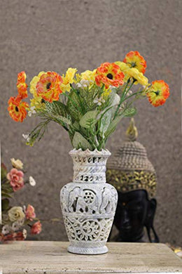KC Kullicraft Handmade Soapstone Elephent Carving Decorative Flower Vase Pot 6 Inch - Home Decor Lo