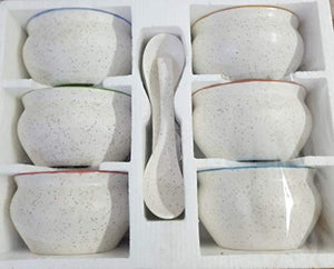 LOTUM Elegant White Matte Multicolor Unique Soup Bowls (Set of 6) /350ml Each /with Elegant Spoons Made in India (Multi)/Perfect Quality/Limited Edition - Home Decor Lo