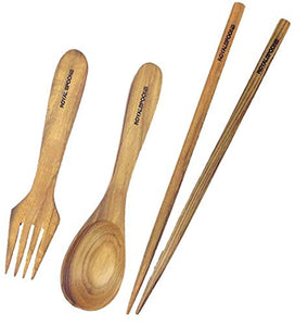 Royals Travel Kit Wooden Spoon, Fork and Chopsticks Set - Genuine Teak Wood Flatware Cutlery Set - Reusable, Washable and Durable (Set Chopsticks+Spoon+Fork) - Home Decor Lo