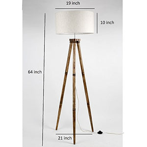 Craftter New Textured Drum Shape Off White Fabric Shade Wooden Tripod Floor Lamp Decorative Standing Light Delightful Shade Floor Lamps for Living Guest Waiting Reception And Bedroom Decorative Floor Lighting - Home Decor Lo