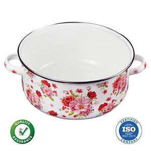 iBELL ND246 Decorative Enamel Casserole, 4 Litre, Gift Item with Sturdy Glass Lid, White - Home Decor Lo