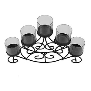 Gliteri Gallery Victorian Style Metal Stand Glass Cup 5 Votive Tealight Candle Holder for Central or Side Tables Living Room and Home Decoration or Gifting (Black 14X9X2.5 Inch) - Home Decor Lo