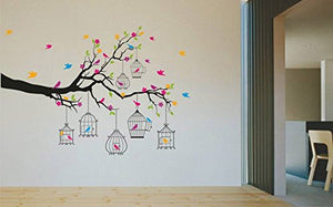Decals Design Wall Sticker 'Branches With Flowers And Birds Cages Home Decoration' - Home Decor Lo