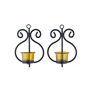 Homesake® Pack of 2 Decorative Tea Light Candles Holder , Wall Sconce with Yellow Glass for Home Decoration Moroccan Multicolor Mosaic Glass, for Home Room Bedroom Lights Decoration | Made In India Products - Free Tea Light Candles - Home Decor Lo