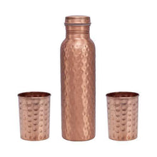 Load image into Gallery viewer, The Indus Valley Hammered Leak Proof Healthy Copper Water Bottle 1000 ml,Set of 2 Copper Glass Tumblers 250 ml - Home Decor Lo