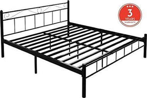 FurnitureKraft London King Size Metal Bed (Glossy Finish, Black) - Home Decor Lo