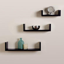 Load image into Gallery viewer, saqib ali wooden handicrafts S.A. Wooden Wall Rack Shelves Black Set of 3 Shelves (4 x 16 x 4, 4 x 12 x 4, 4 x 8 x 4 inches) MDF -Medium Density Fiber Home Decoration Wall Decor - Home Decor Lo