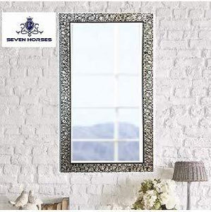 Seven Horses B&W Floral Design Wall Mirror (14.5X26.5 Inch) - Home Decor Lo