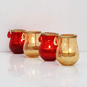 Home Centre Raga Orchard Crackle Tea Light Holders-Set of 4 Pcs - Multicolour - Home Decor Lo