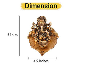 Collectible India Ganesh, Ganesha on Leaf - Ganesh with Diya - Lord Ganesha Metal Hand Craved for Home Decorative Gift Puja Diwali Gifts - Home Decor Lo
