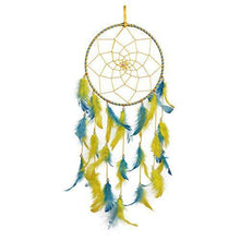 Load image into Gallery viewer, ILU® Wall Hangings, Home Decor, Handmade Wall Hanging for Bedroom, Balcony, Garden, Party, Cafe, Small Ring Beaded Yellow &amp; Blue Feathers, 17cm Diameter, Length 51cm - Home Decor Lo