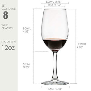 [Set of 8, 12 Ounce] All-Purpose Wine Glasses, Lead Free, Classic - Home Decor Lo