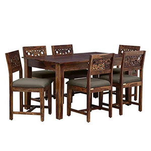 DriftingWood Wooden Dining Table 6 Seater | Six Seater Dinning Table with Cushion Chairs | Dining Room Sets | Sheesham Wood, Natural Honey - Home Decor Lo
