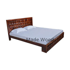 Made Wood Pipercrafts Prism Solid Sheesham Wooden King Size Bed (Light Walnut) - Home Decor Lo