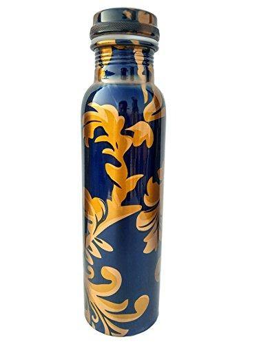 Heaven Decor 100% Pure Printed Copper Water Bottle outside Lacquer Coated Joint Free & Leak Proof ,Travelling Purpose,Tamba Water Bottle For Office, For Home And For School Good for Health Benefits,Best Gift (Pack Of 1, Blue) - Home Decor Lo