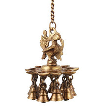 Load image into Gallery viewer, ONVAY Brass Peacock Design Hanging Diya with Bells (Brown_4 Inch X 4 Inch X 14 Inch) - Home Decor Lo