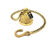 Load image into Gallery viewer, Two Moustaches Ethnic Indian Handcrafted Brass Temple Hanging Bell with Chain - Home Decor Lo