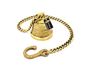 Two Moustaches Ethnic Indian Handcrafted Brass Temple Hanging Bell with Chain - Home Decor Lo