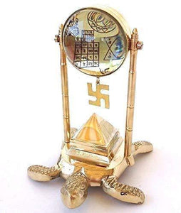 RUDRADIVINE Brass Tortoise with Pillar Pyramid and Shri Yantra - Home Decor Lo