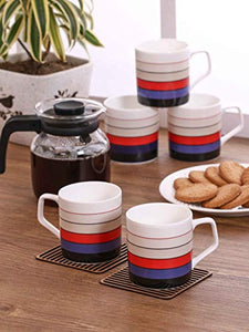 Clay Craft Director Hilton 389 Bone China Coffee Mug Set,Set of 6, Multicolour -(Size:220ml/6.6cm)- (CM-Director-Hilton-389) - Home Decor Lo