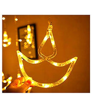 Load image into Gallery viewer, HK Balloons Pack of 2 12 Diya Shape LED Curtain String diwali Lights with Diwali Banner for Home Decoration Window Hanging Lighting with 8 Flashing Mode for Navratri, Christmas, Wedding, Festivals, Balcony, Bedroom Decorations - Warm White